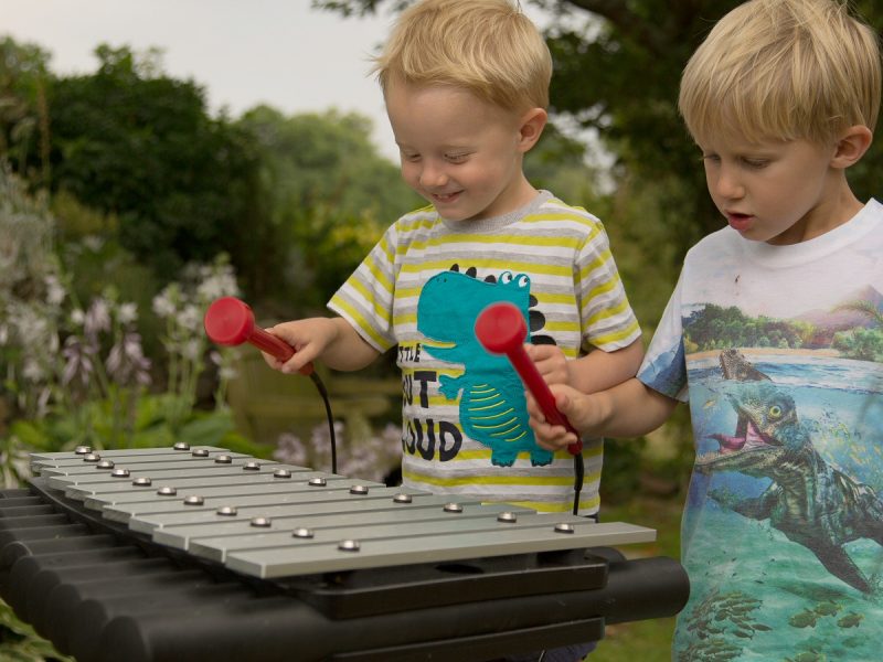 Cadenza Outdoor Music Instrument (2 young boys play; left side view)