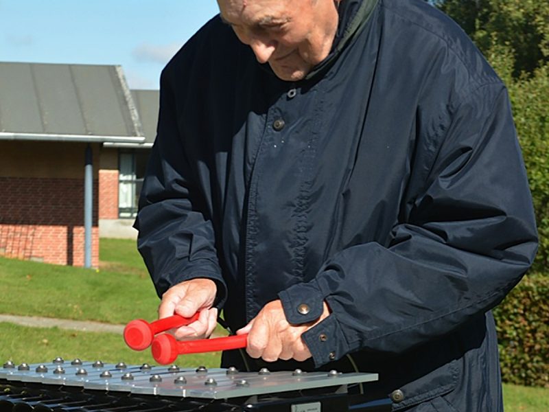 Cadenza Outdoor Music Instrument (elderly man playing; left side view)