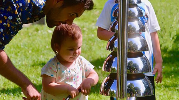 Percussion Play Bell Lyre Outdoor Bells (father and small child playing)