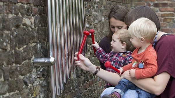 Percussion Play Mirror Chimes (2 children playing with mother)