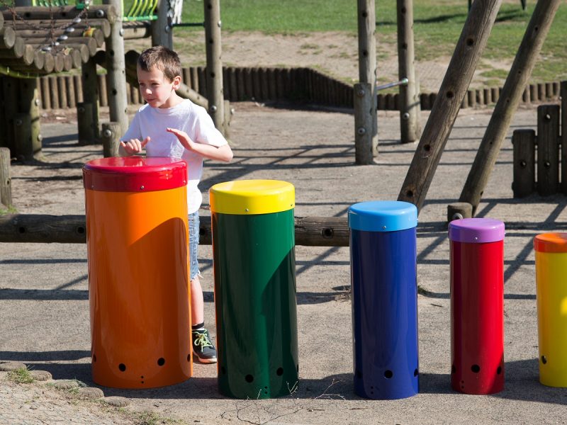 Percussion Play Outdoor Musical Instrument Accessory / Spare Part Rainbow Sambas Replacement Lids (1 boy playing)