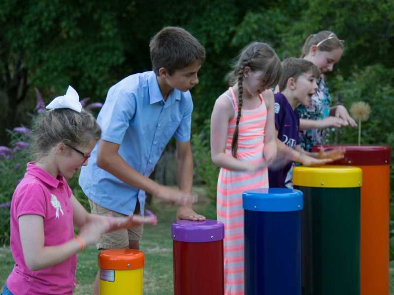 Percussion Play Outdoor Musical Instrument Accessory / Spare Part Rainbow Sambas Replacement Lids (5 children playing)