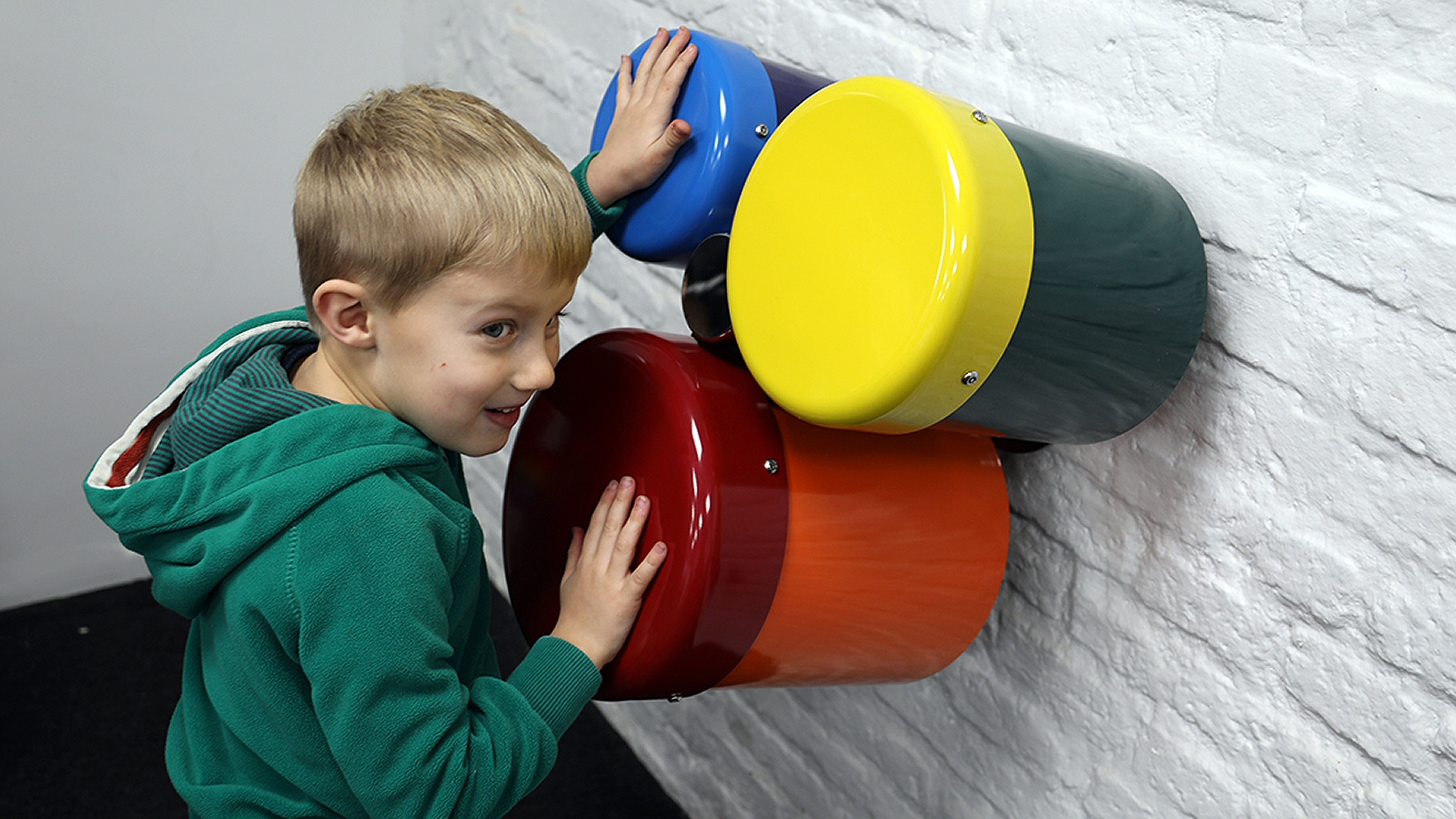 Percussion Play Rainbow Bongos (1 boy playing)