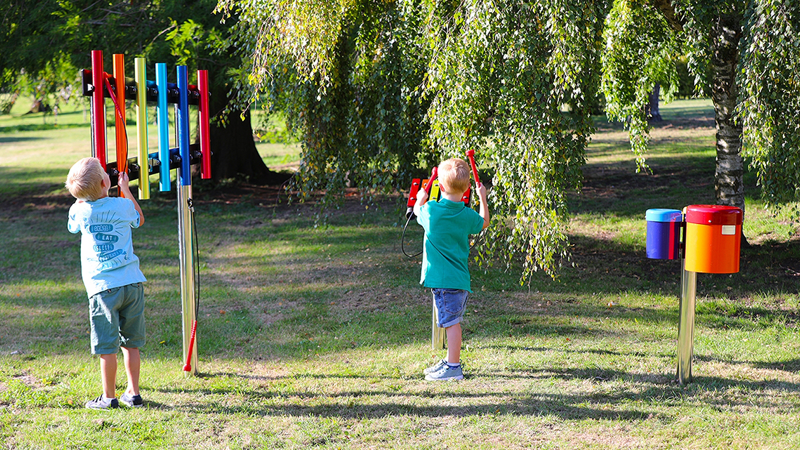 Percussion Play Rainbow Trio Ensemble (2 boys playing; ground mount)