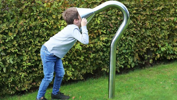 Talk Tubes Outdoor Music Instrument (boy speaking into)