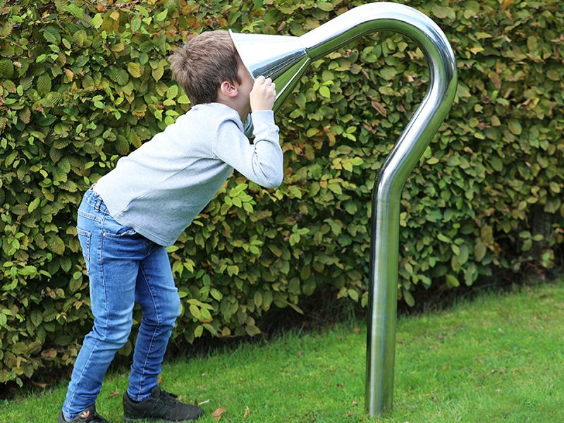 Talk Tubes Outdoor Music Instrument (boy speaking into)